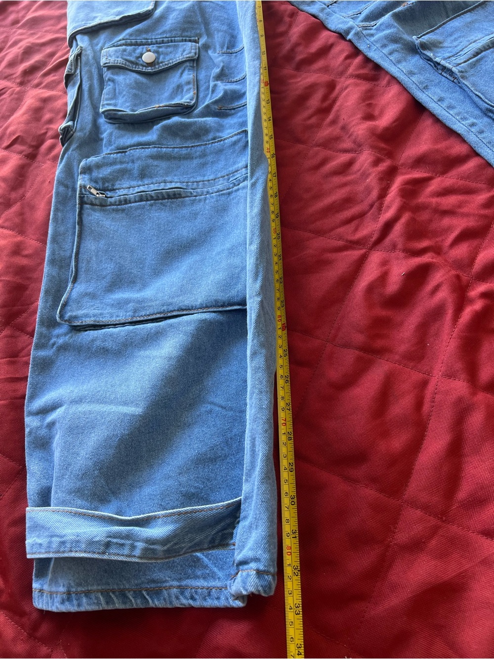 Fashion Nova Light Blue Cargo Jeans – Utility Pocket Workwear Size 9 - Picture 3 of 6